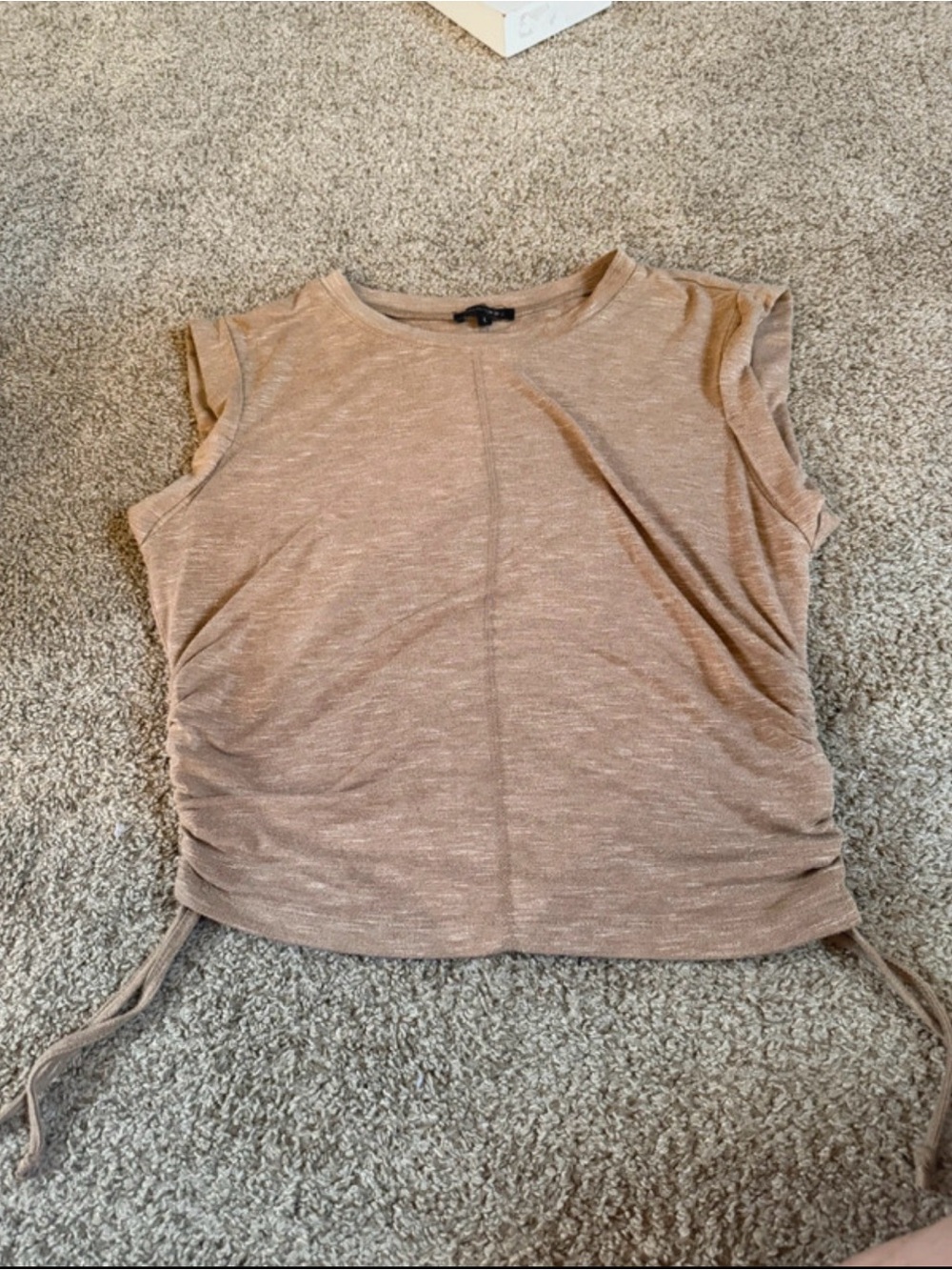 PaperMoon Taupe Side-Ruching Tie Crop Top